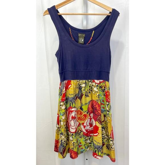 FEI Anthropologie Mix Media Tank Dress Sleeveless Silk Floral Purple Multi Sz S - Picture 1 of 10